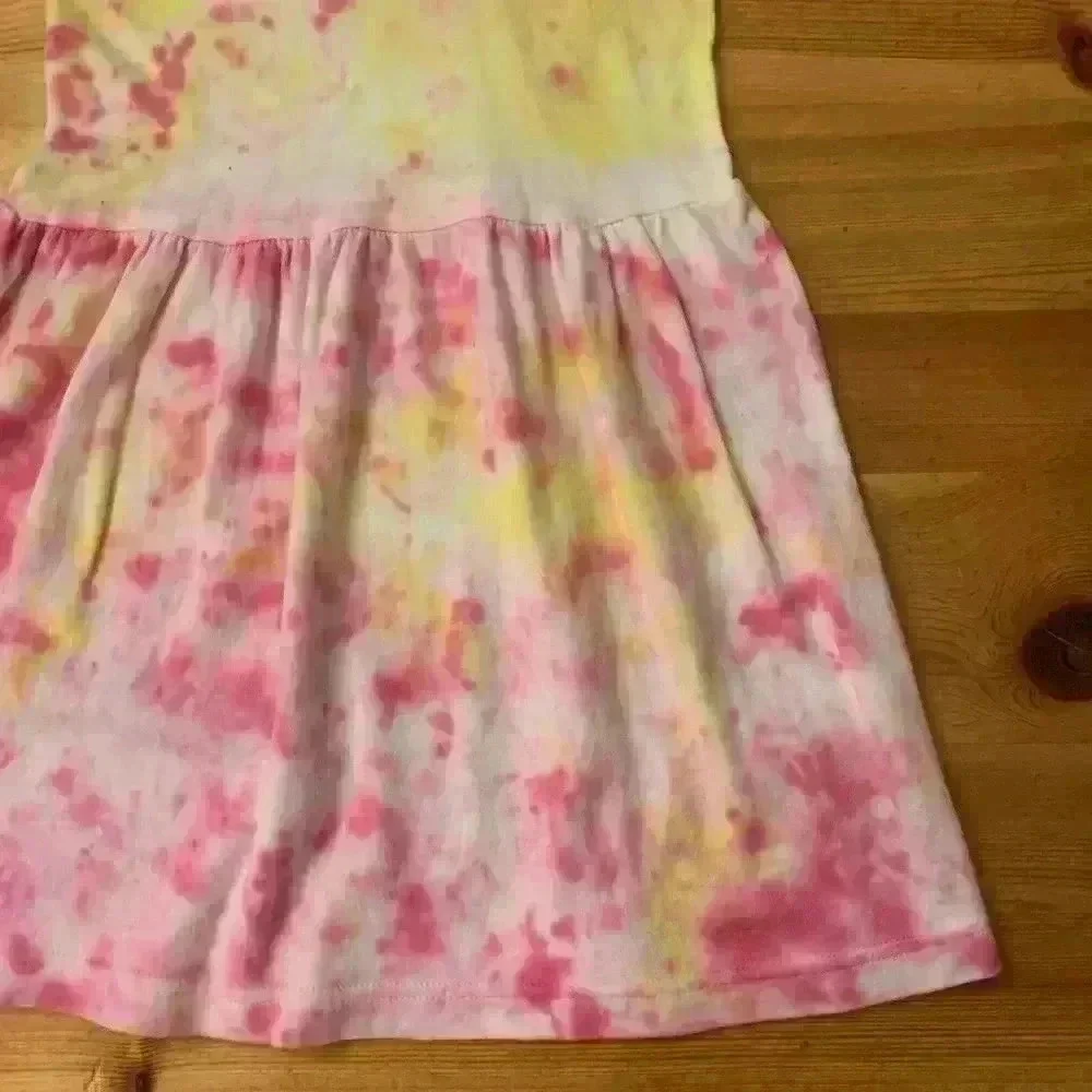 New! Tie dye Pink Yellow Summer Tank Dress skull Girls 8 Cotton